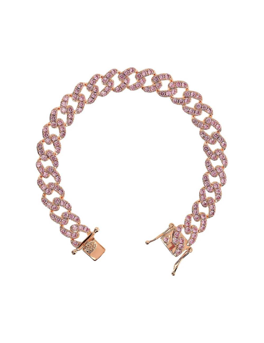 Bracciale Bronzallure Catena Grumetta Squadrata con Pavé di Cubic Zirconia Rosa