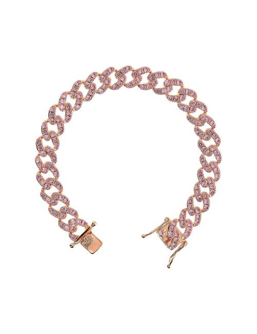 Bracciale Bronzallure Catena Grumetta Squadrata con Pavé di Cubic Zirconia Rosa