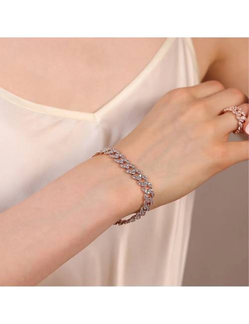 Bracciale Bronzallure Catena Grumetta Squadrata con Pavé di Cubic Zirconia Rosa