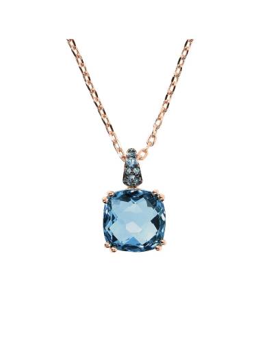 Collana Bronzallure Catena Rolo con Prisma Gem Blu Quadrata e Pavé