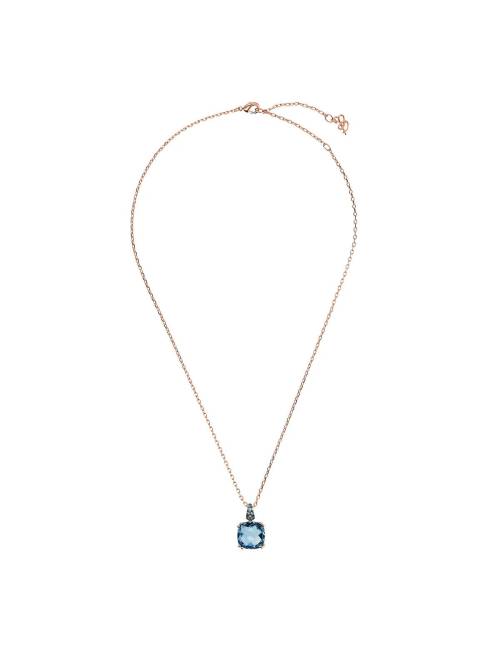 Collana Bronzallure Catena Rolo con Prisma Gem Blu Quadrata e Pavé