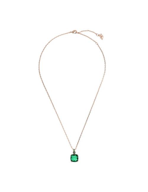 Collana Bronzallure Catena Rolo con Prisma Gem Quadrata Verde e Pavé