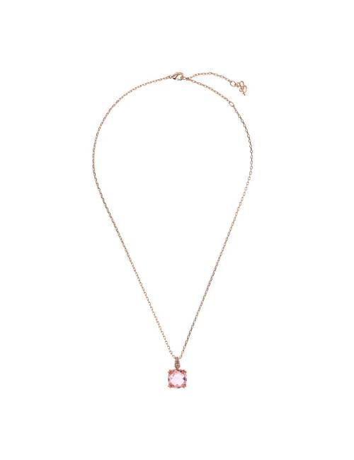 Collana Bronzallure  Catena Rolo con Prisma Gem Rosa Quadrata e Pavé