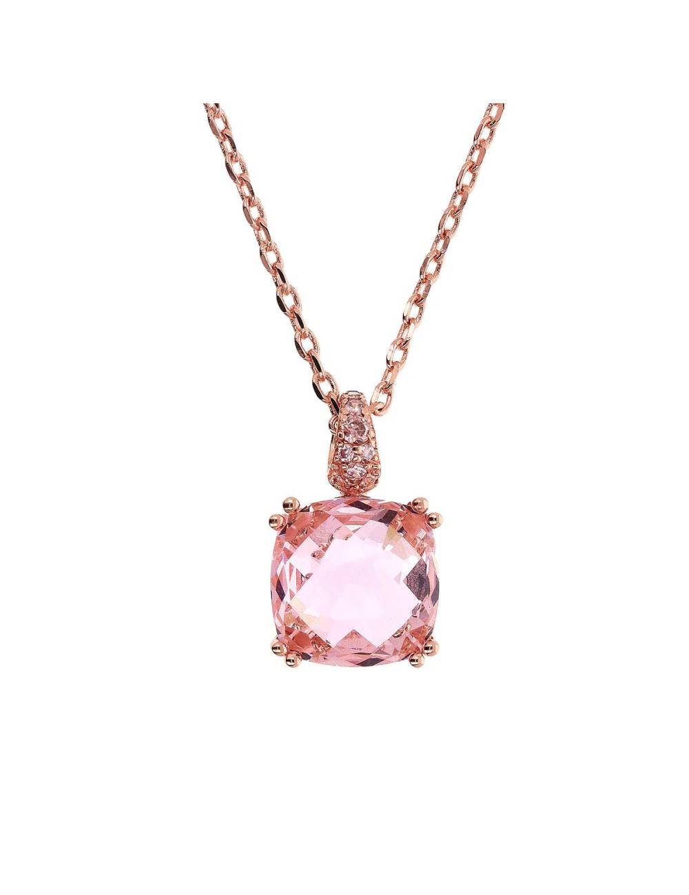 Collana Bronzallure  Catena Rolo con Prisma Gem Rosa Quadrata e Pavé