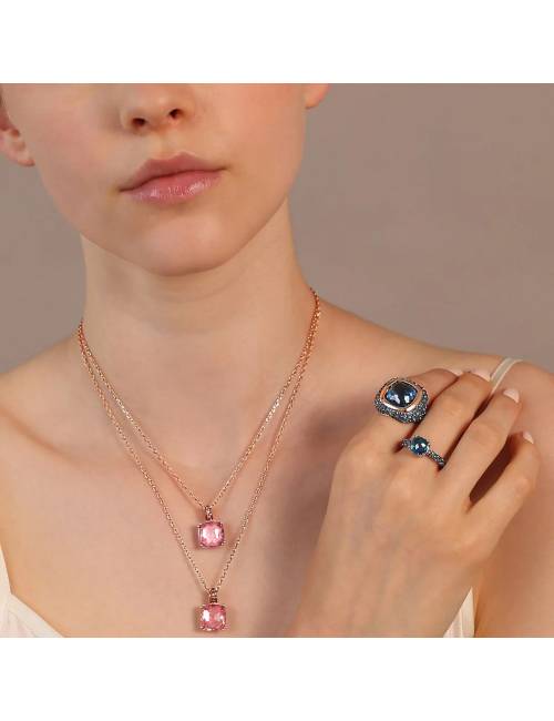 Collana Bronzallure  Catena Rolo con Prisma Gem Rosa Quadrata e Pavé