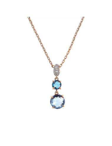 Collana Bronzallure con Pendente in Prisma Gem Tonde Azzurre  e Pavé in Cubic Zirconia