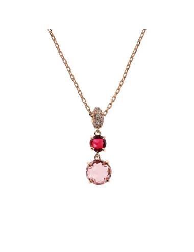 Collana Bronzallure con Pendente in Prisma Gem Tonde Rossa e Rosa e Pavé in Cubic Zirconia