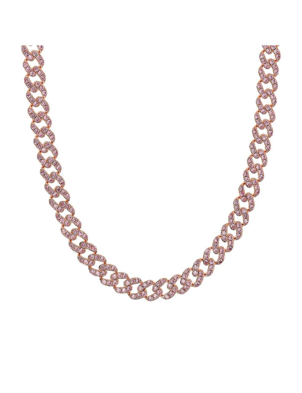 Collana Girocollo Catena Grumetta Squadrata con Pavé di Cubic Zirconia Rosa