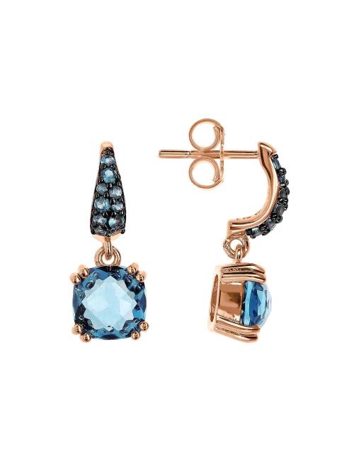 Orecchini Bronzallure Pendenti con Prisma Gem Azzurre Quadrata e Pavé