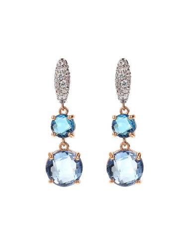 Orecchini Bronzallure Pendenti con Prisma Gem Tonde Azzurre e Pavé in Cubic Zirconia