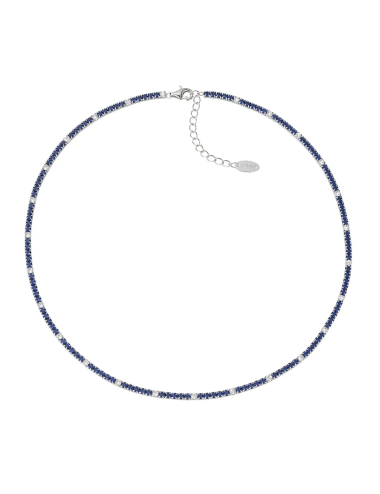 Collana Amen Tennis in Argento 925 con Zirconi Blu e Bianchi