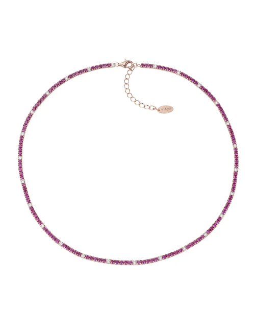 Collana Amen Tennis in Argento Rose con Zirconi Rossi e Bianchi