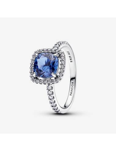 Anello Pandora Punto Luce Quadrato Blu con Zirconi Laterali Bianchi