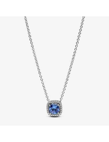 Collana Pandora Punto Luce Quadrato Blu con pavè Bianco