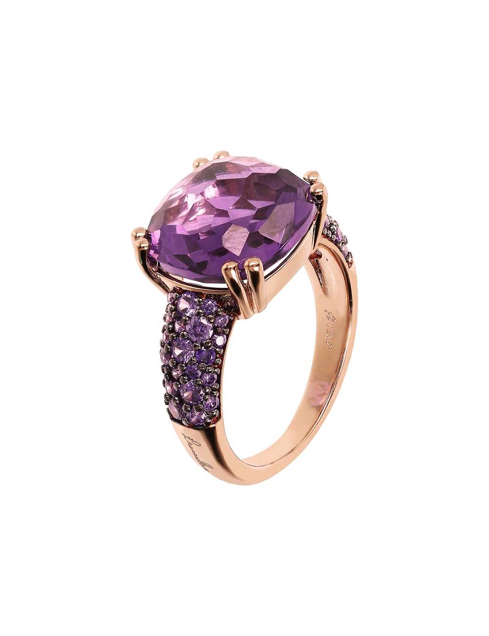 Anello Bronzallure Cocktail Ametista con Prisma Gem Quadrata e Pavé