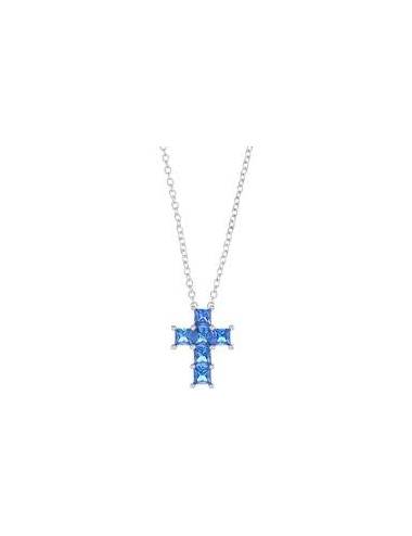 Collana Amen Croce di Zirconi Blu