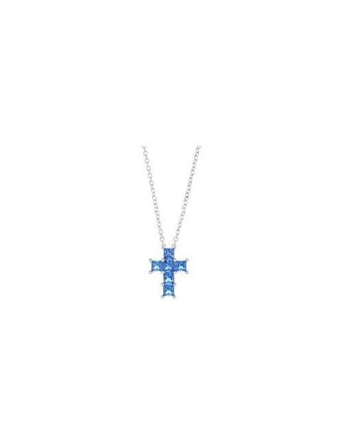 Collana Amen Croce di Zirconi Blu