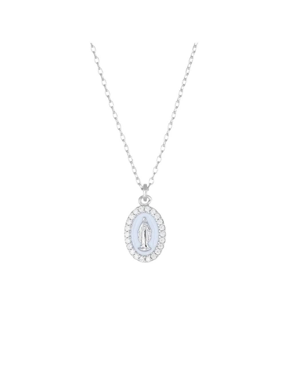 Collana Amen mini Medaglia Miracolosa Rodiata smaltata Bianco Perla