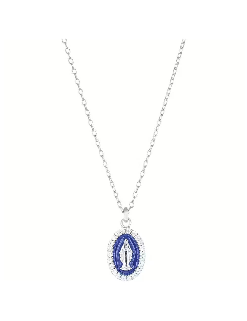 Collana Amen Rodiata mini Medaglia Miracolosa smaltata Blu