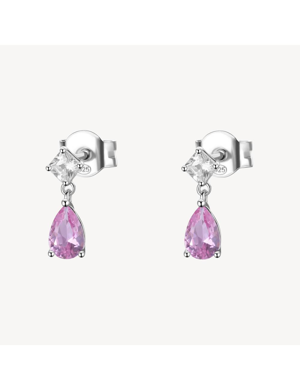 Orecchini Brosway Fancy pendenti in argento e zirconi a goccia rosa