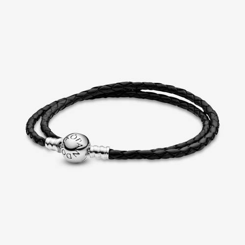 Bracciale Pandora in pelle nero doppio giro