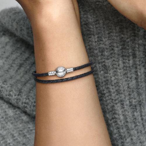 Bracciale Pandora in pelle nero doppio giro