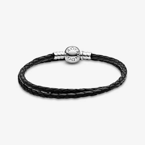 Bracciale Pandora in pelle nero doppio giro