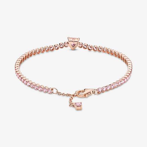 Bracciale Pandora tennis rosa con cuore in rilievo