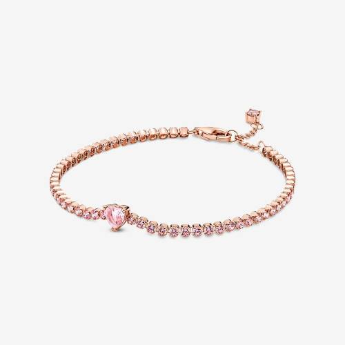 Bracciale Pandora tennis rosa con cuore in rilievo