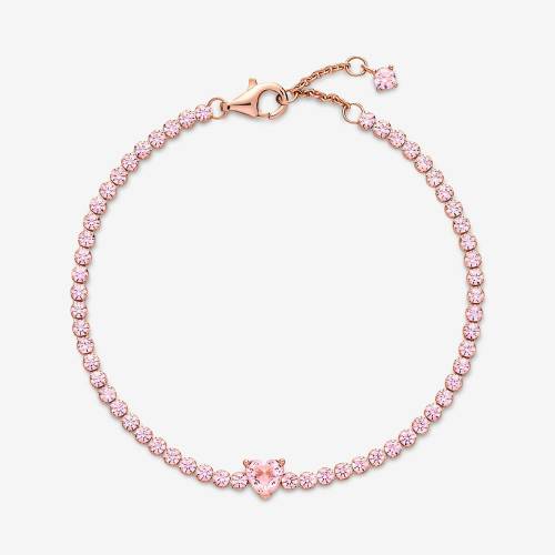 Bracciale Pandora tennis rosa con cuore in rilievo