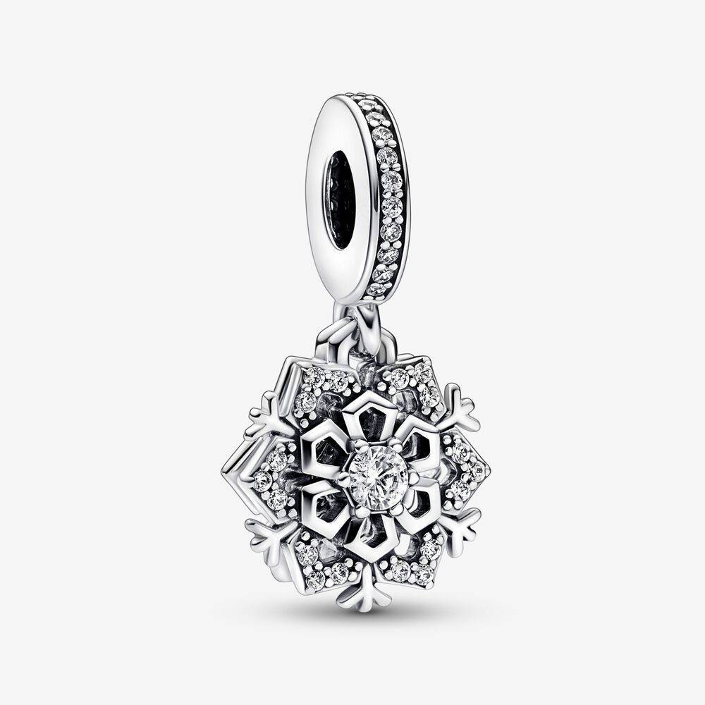 Charm Pendente Doppio Fiocco di Neve Scintillante