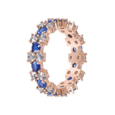 Anello Bronzallure con pietre Bicolore bianco blu Placcato oro rosa