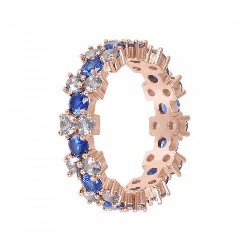 Anello Bronzallure con pietre Bicolore bianco blu Placcato oro rosa