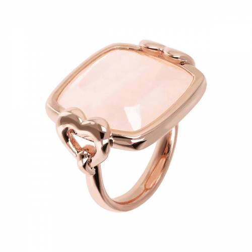 Anello Bronzallure golden rose con Quarzo Rosa e Cuori laterali