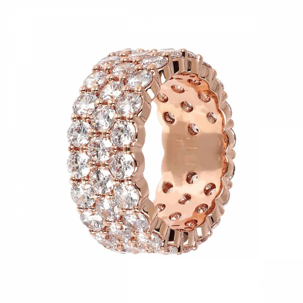 Anello Bronzallure tre fasce in golden rosè con Cubic Zirconia