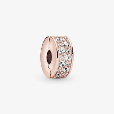 Clip Pandora pavè con placcatura in oro rosa 14 k