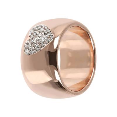 Anello fascia Bronzallure in golden rosè con cuore pavè al centro