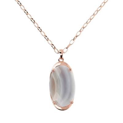 Collana Bronzallure Lunga con Pendente Ovale in Pietra Naturale