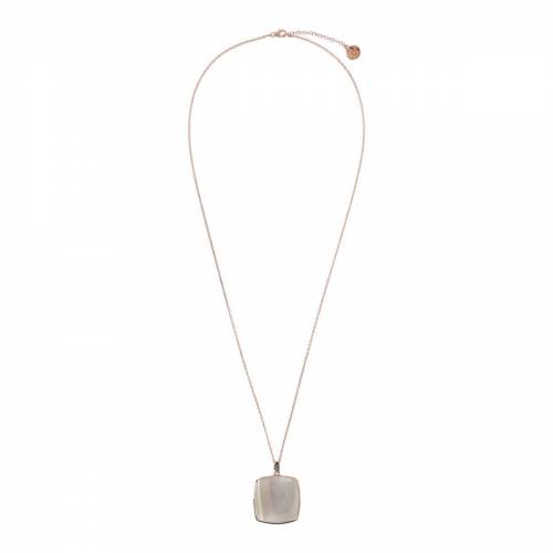 Collana Bronzallure Lunga con Pendente Quadrato in Pietra Naturale e Contromaglia Pavé