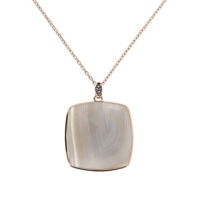 Collana Bronzallure Lunga con Pendente Quadrato in Pietra Naturale e Contromaglia Pavé