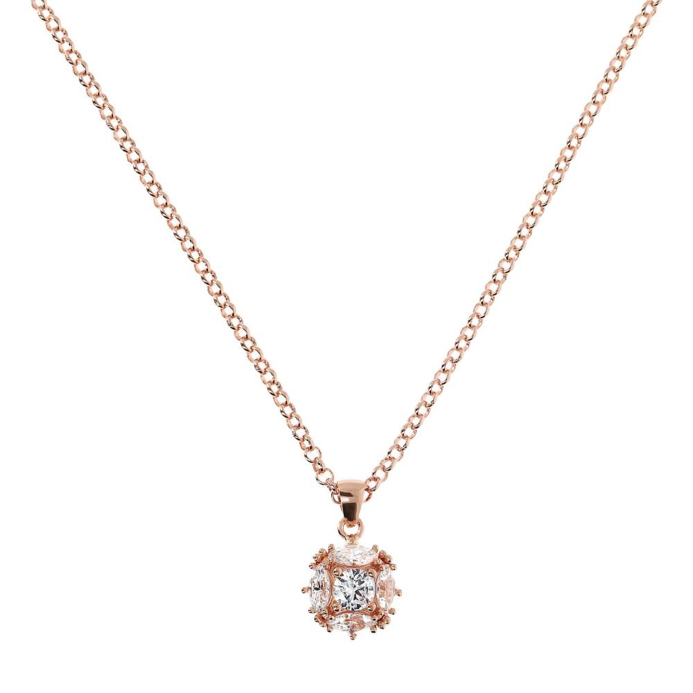 Collana Donna Bronzallure Girocollo con Ciondolo in Pietra Naturale e  Dettagli Pavé in Golden Rosè Placcato Oro Rosa 18 kt con Cubic Zirconia e