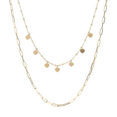 Collana Bronzallure Golden Due Fili con Catena e Cuori