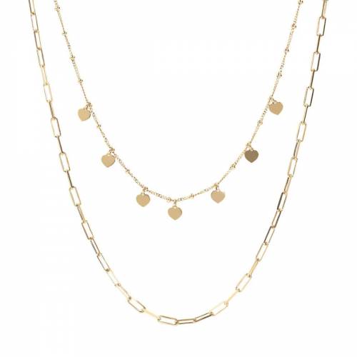 Collana Bronzallure Golden Due Fili con Catena e Cuori