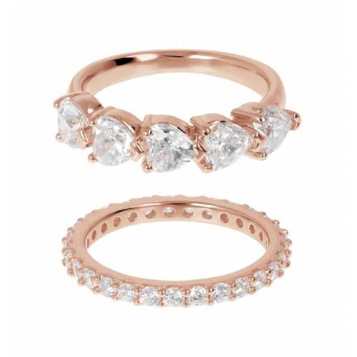 Set Due Anelli Bronzallure Verette Cuori con Cubic Zirconia