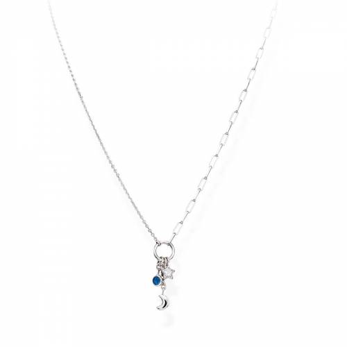 Collana Amen Quadricuore Rodio e Zirconi Bianchi e Blu