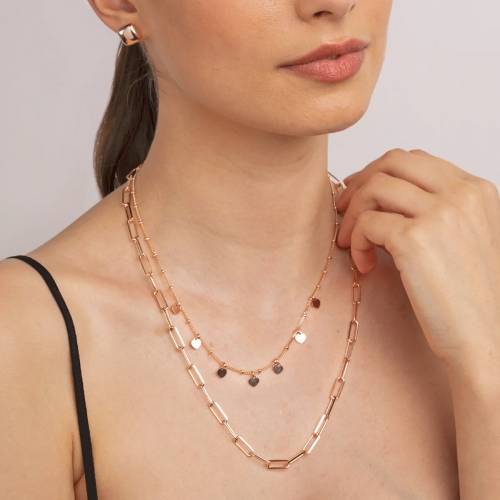 Collana Bronzallure Due Fili in Golden Rose con Catena e Cuori