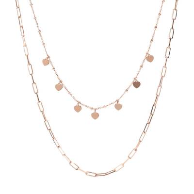 Collana Bronzallure Due Fili in Golden Rose con Catena e Cuori