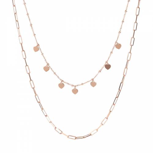 Collana Bronzallure Due Fili in Golden Rose con Catena e Cuori