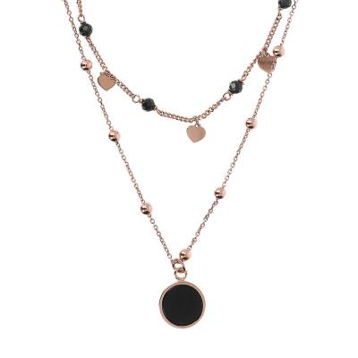 Collana Bronzallure Due Fili con Pietra e Cuori in Golden Rose