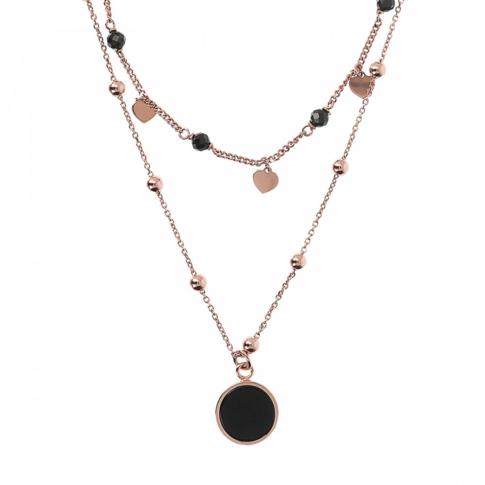 Collana Bronzallure Due Fili con Pietra e Cuori in Golden Rose